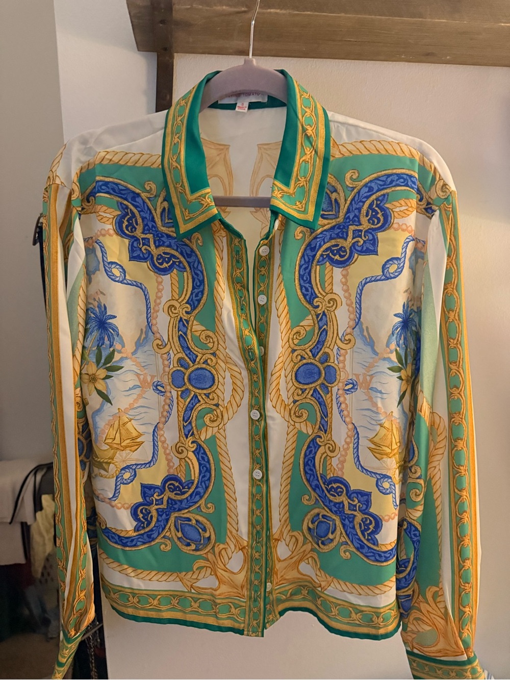 Flying Tomato Green Blue Gold Nautical Print Blouse & skort